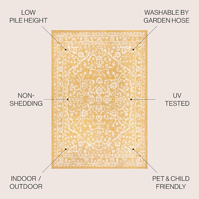 JONATHAN Y Boho Medallion Indoor Outdoor Area Rug 8X10 Yellow/Cream, Malta - Image 3
