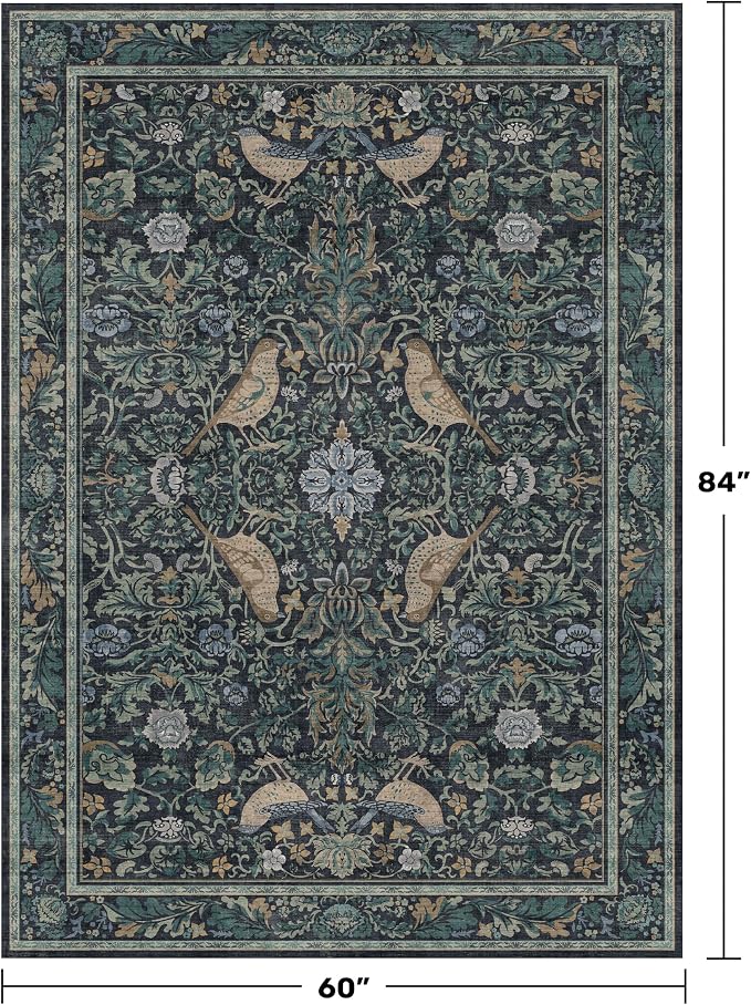 Cottagecore 5x7 Blue Rugs for Bedroom, Washable Forest Area Rug for Dining Room - Image 2