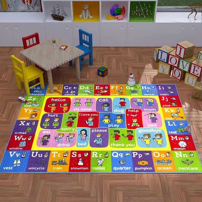 KC Cubs 3x5 ABC Alphabet ASL Sign Language Rug – Educational Non-Slip Carpet - Image 2