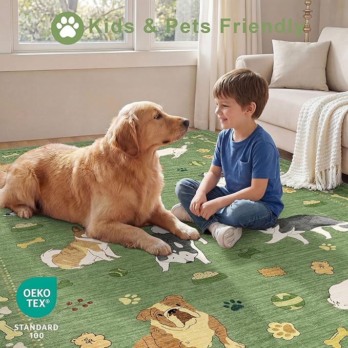 DUKINO 5x7 Rug for Living Room, Lightweight Animal Dog Print Washable Area Rug - Image 4