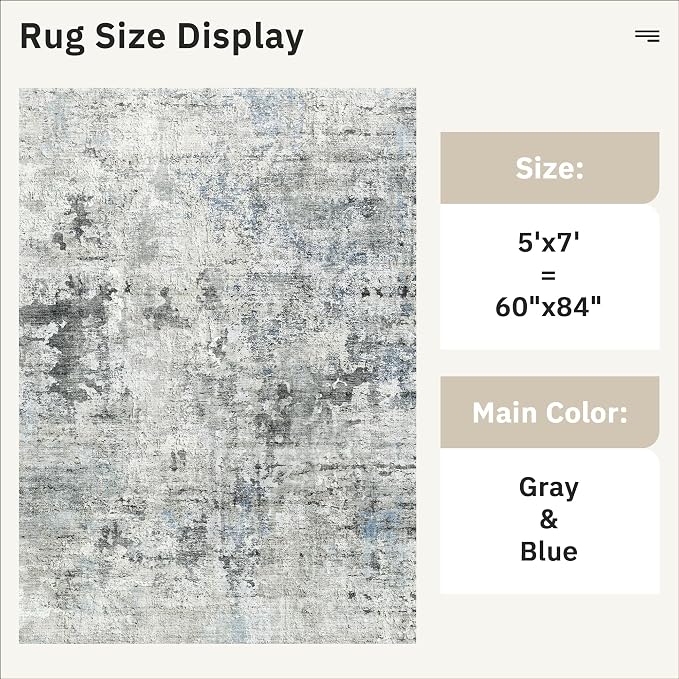 Soalmost Abstract Rug 5x7 Machine Washable Area Indoor Grey Low Pile Non-Slip - Image 5