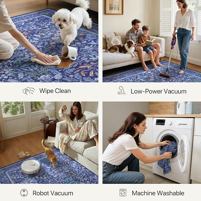 GENIMO 6x9 Washable Area Rug, Non-Slip Vintage Boho Floral Carpet, Soft - Image 6