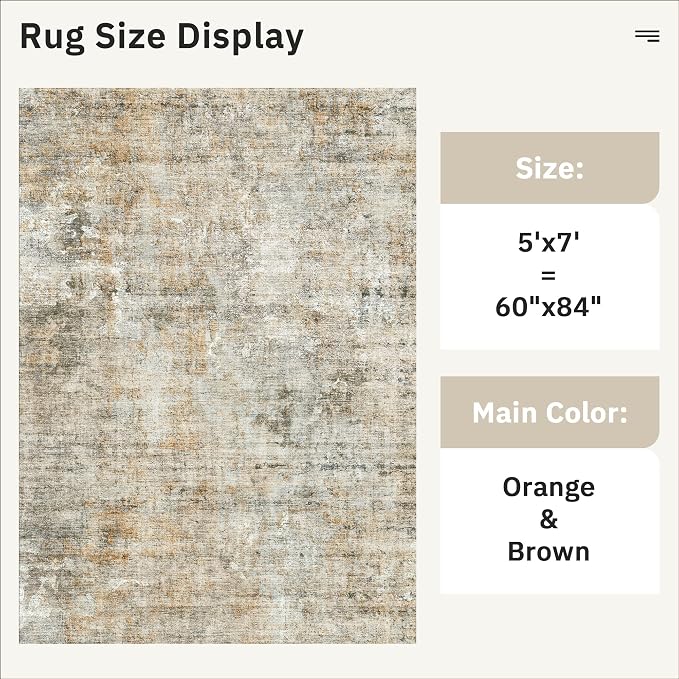 Soalmost Abstract Rug 5x7 Machine Washable Area Indoor Orange Low Pile Non-Slip - Image 5