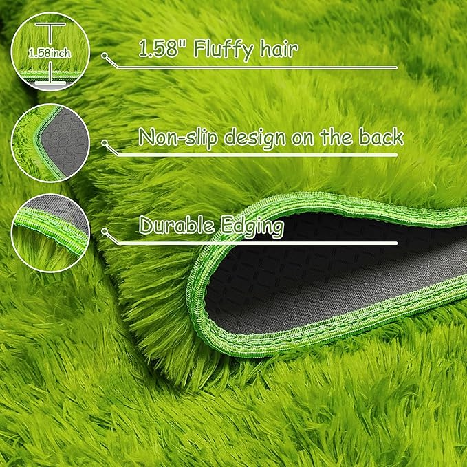 2x10 Feet Tie-Dye Green Shag Fluffy Rug - Image 6
