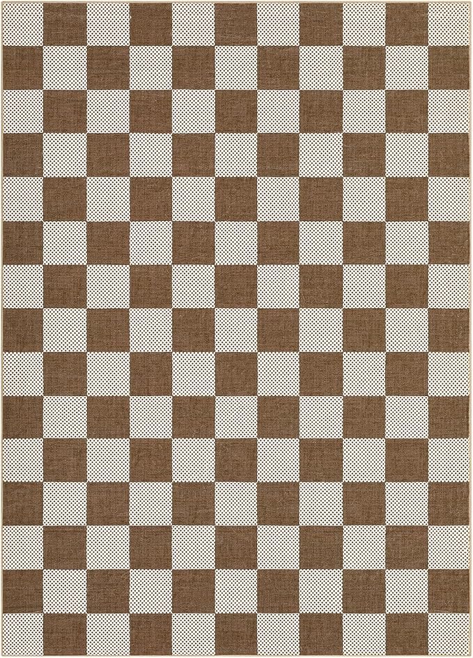 GarveeHome Checkered Terracotta Brown 6x9 Area Rugs Geometric Diamond Dot - Image 4