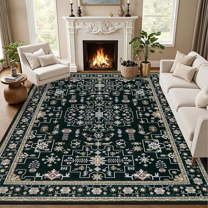 Area Rugs 10x12 Living Room Rug: Washable Rug Soft Vintage Boho Medallion by EXPEDIX