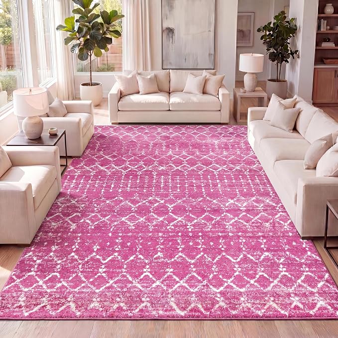 JONATHAN Y Boho Vintage Diamond Fuchsia/Ivory Indoor Area Rug 5X8 ft, Moroccan by JONATHANY