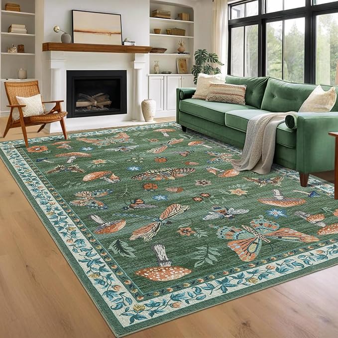 Mushroom Washable 8x10 Rug for Living Room Non Slip 8 x 10 Rug for Bedroom by ROYHOME