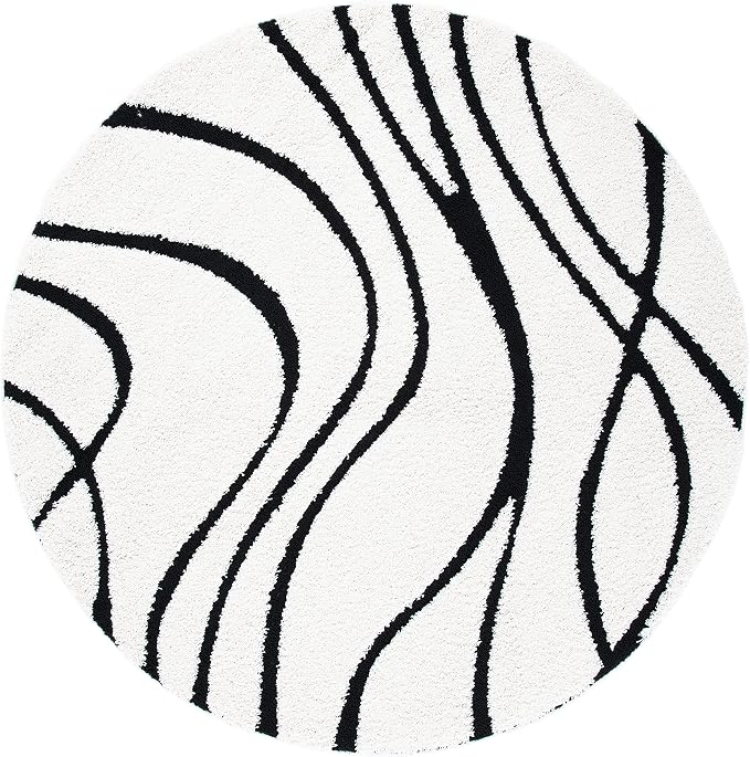 SAFAVIEH Florida Shag Collection 4' Round Ivory / Black SG471 Abstract Wave - Image 2