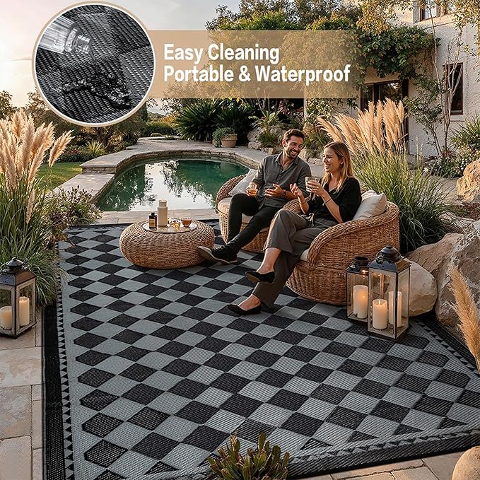 HUGEAR Outdoor Waterproof Rug 8'x10' Plastic Straw Rugs Washable Reversible - Image 5