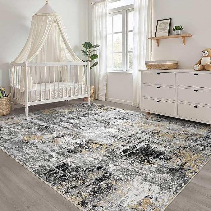 Area Rugs 9x12 Living Room: Washable Large Abstract Neutral Modern Soft Rugs - Image 7