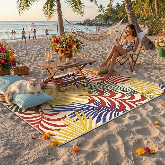 4x6 Indoor Outdoor Area Rug Washable Patio Rug Multicolored Non Slip Non - Image 2