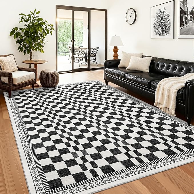 GarveeHome 5x7 Washable Rug for Bedroom Modern Abstract Checkered Carpets by GarveeHome