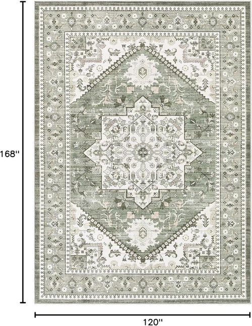 10x14 Vintage Area Rug: Washable Neutral Soft Non Slip Thin Large Floor Carpet - Image 2