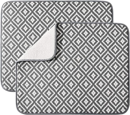 Dish Drying Mat for Kitchen 2 Pack, Ultra Absorbent Microfiber Dishes Drainer by SUBEKYU