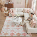 PureCozy Checkered Rug 6x9 Fluffy Shag Living Room Pink Area Rug Modern by PureCozy
