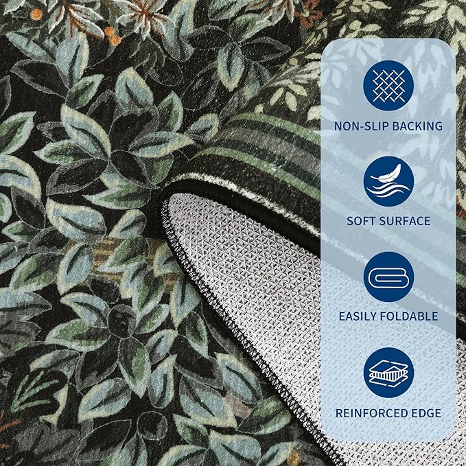 GarveeHome Forest Runner Rug 2.5x8, Botanical Low Pile Non Slip Stain - Image 6