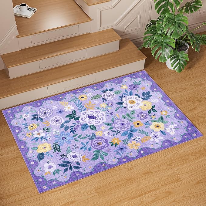 DUKINO 4x6 Area Rug, Lightweight Non Slip Washable Floral Rug, Indoor Low Pile - Image 9