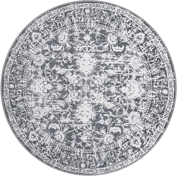 KILOCOCO Area Rug 5ft Round Living Room Rug Washable Printed Vintage Floral - Image 9