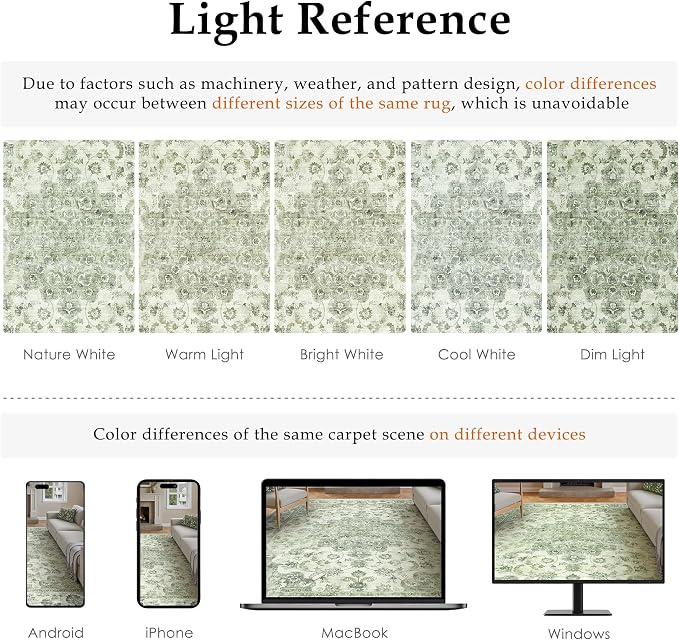 2x8 Washable Neutral Runner Rug Green Vintage Hallway Kitchen Carpet Non-Slip - Image 9