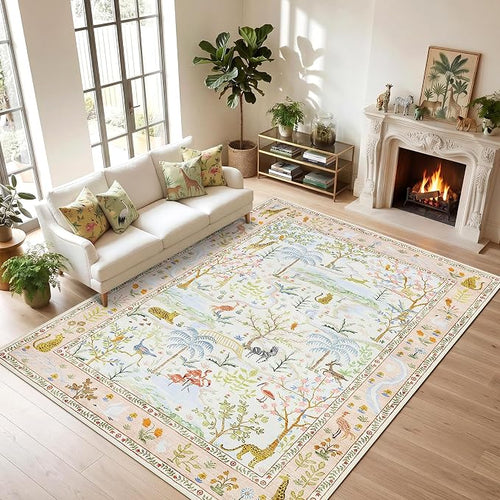8x10 Washable Rug for Living Room Blush Animal Print Large Bedroom Rugs Non by Garvee