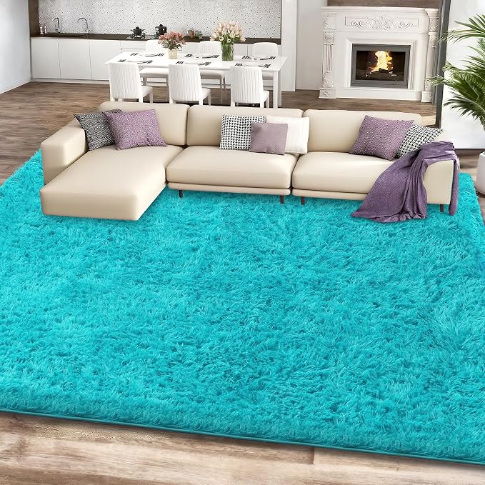 Teal Shag Area Rug for Bedroom, 4x6 Fluffy Shaggy Rugs for Living Room Boys - Image 2
