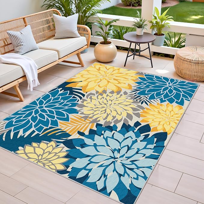 Colorful 4x6 Outdoor Area Rug Washable Rugs Multicolored Patio Rug Tropical - Image 3