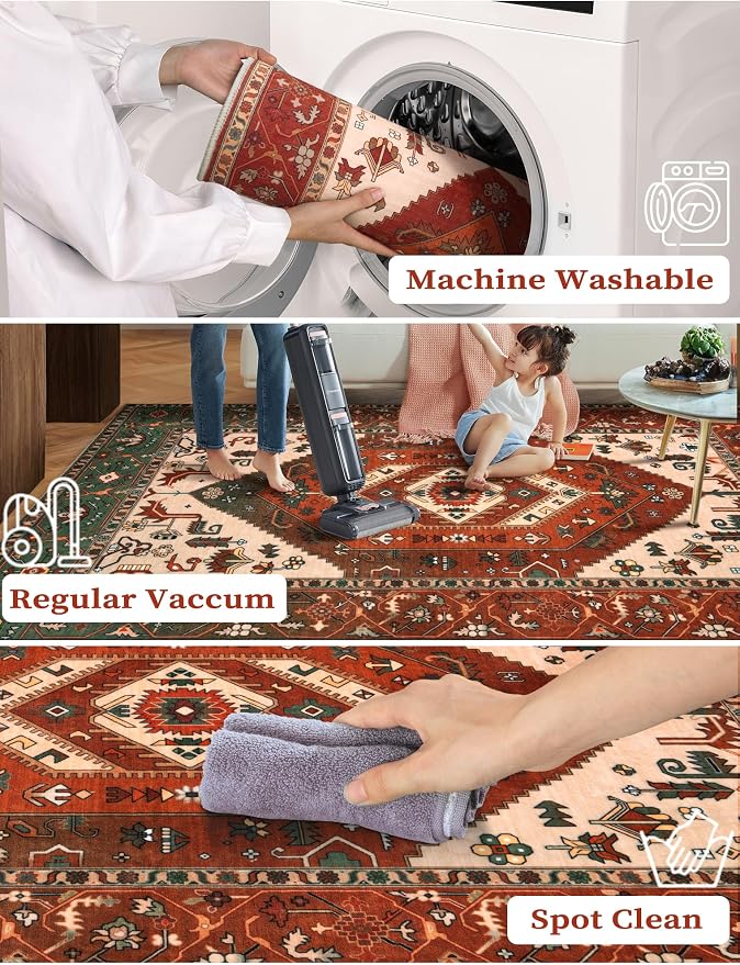 SERISSA Boho Washable Runner Rug, 2x6 Rug Runner Non-Slip Vintage Terracotta - Image 3