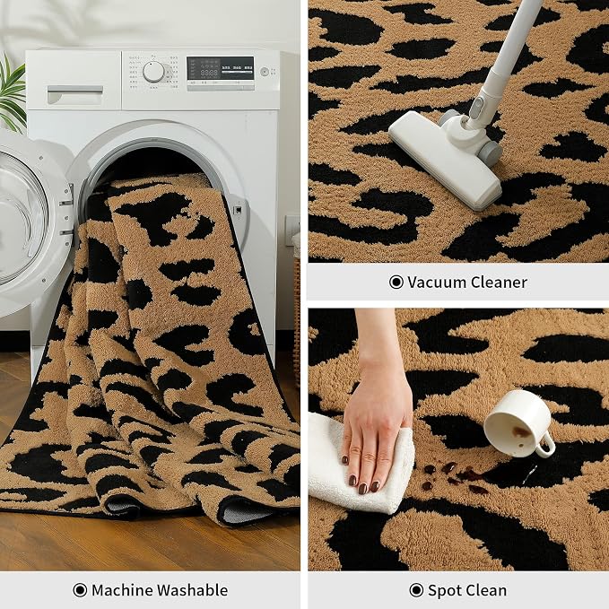 YIHOUSE 6×9 Ft Leopard Area Rugs, Washable High-Low Pile Plush Soft Rug - Image 8