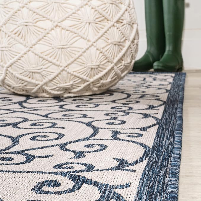 JONATHAN Y Vintage Filigree Indoor Outdoor Area Rug 5X8 Blue/Cream, Madrid - Image 7