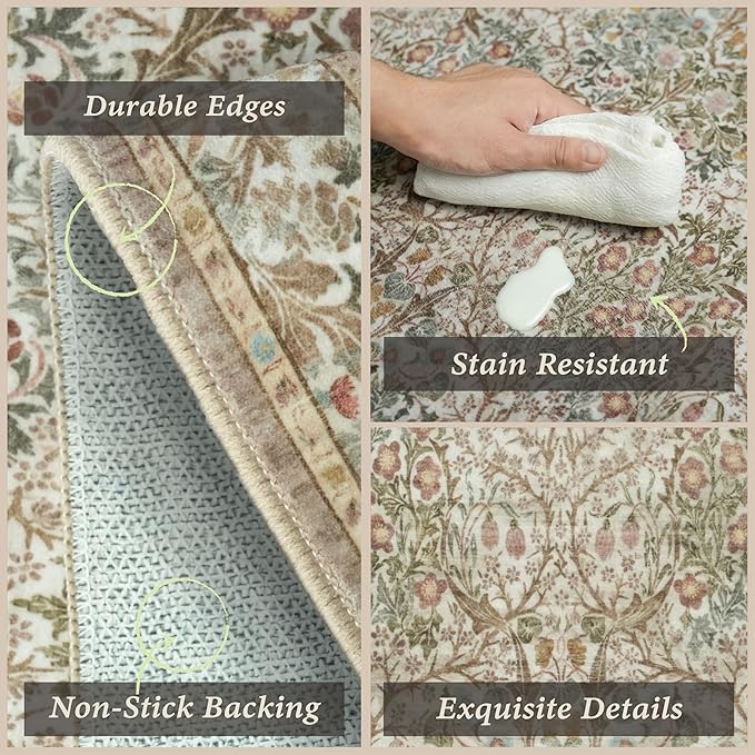 JTJ Washable Kitchen Rug Set of 3, Non-Slip Low Pile Mats in Calming Neutral - Image 3