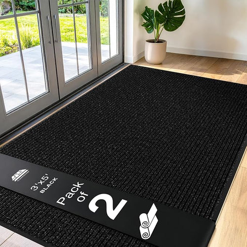 2 Pack Black Commercial Door Mat 3'x5' Heavy Duty Industrial Floor Mat by Unknown