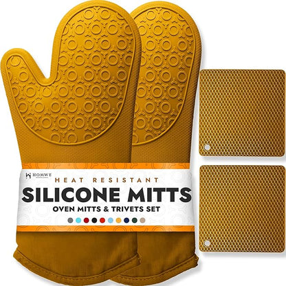 BPA-Free Soft Silicone 4 Piece Oven Mitts & Trivets Set by HOMWE