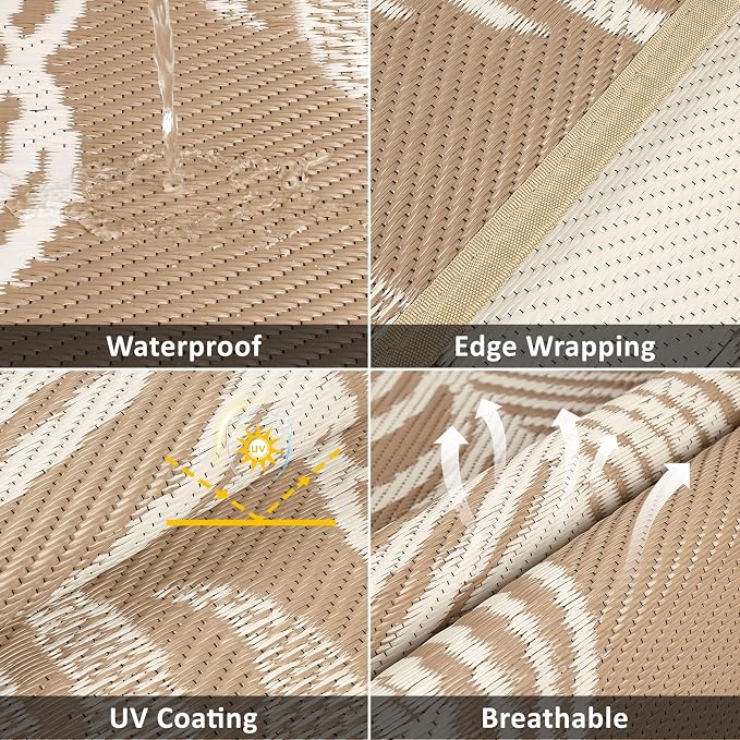 Pauwer Waterproof Outdoor Rug 8ft, Reversible Plastic Straw Patio Camping Rug - Image 3