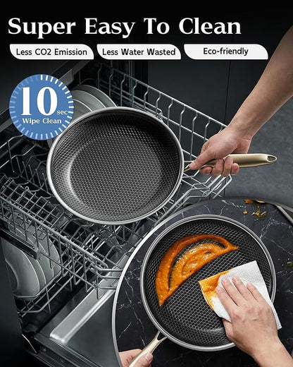 Nonstick Frying Pan Set, 8+10+12 Inch, Honeycomb Stainless Steel Skillet Pans - Image 6
