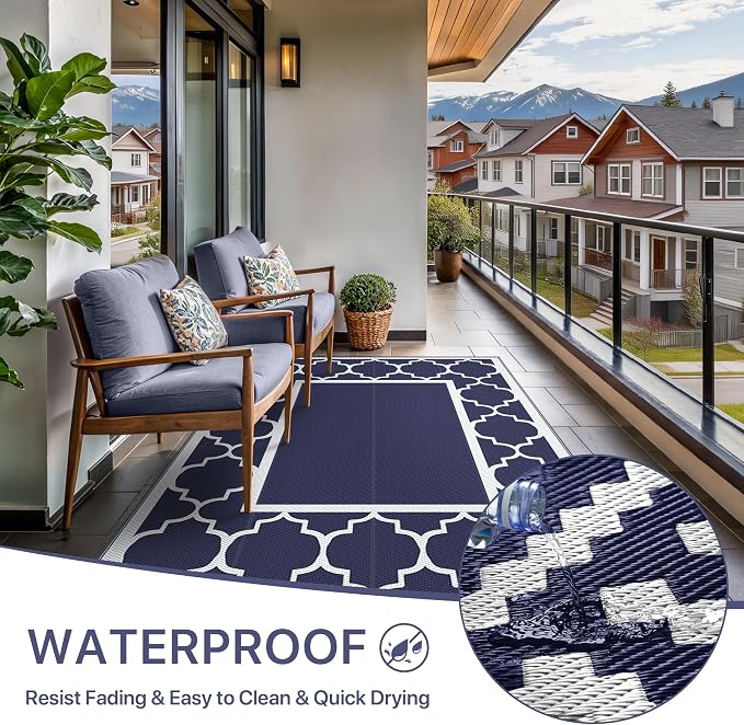 GENIMO Outdoor Rug 8' x 10' Patio Waterproof, Foldable Reversible Plastic Straw - Image 6