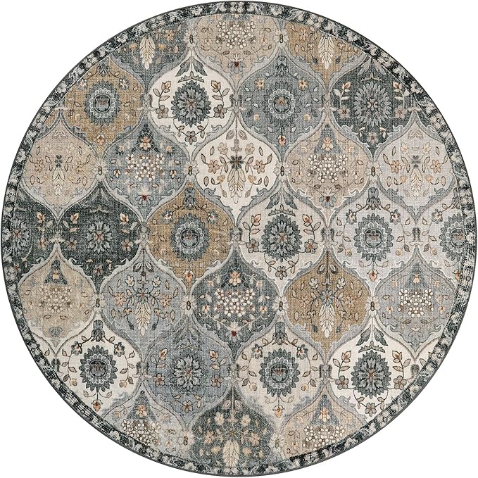 Lahome Moroccan Washable Round Area Rug, Soft Vintage Round Rugs 6ft - Image 3