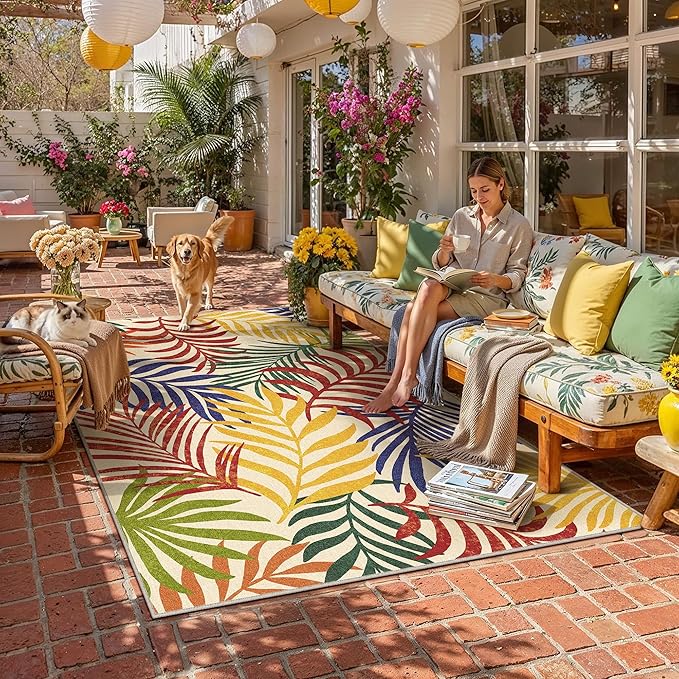6x9 Indoor Outdoor Area Rug Washable Patio Rug Multicolored Non Slip Non by WondRg