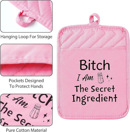 GROBRO7 6Pcs Funny Oven Mitts Pot Holders Baking Gift, I Am The Secret - Image 2