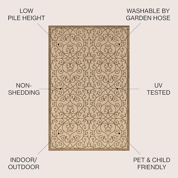 JONATHAN Y Vintage Filigree Indoor Outdoor Round Area Rug 9 Ft Beige/Brown - Image 3