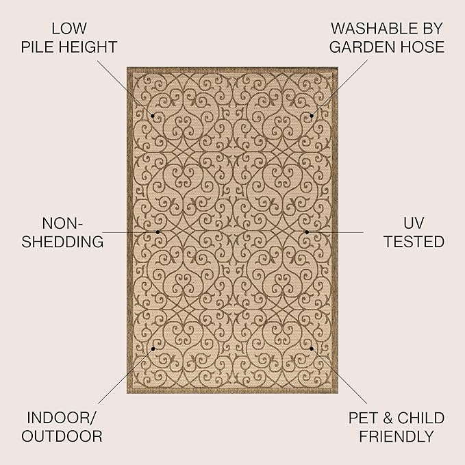 JONATHAN Y Vintage Filigree Indoor Outdoor Square Area Rug 9X9 Beige/Brown - Image 3