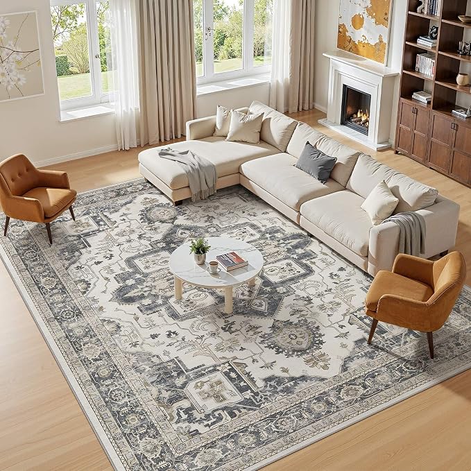 10x14 Area Rugs for Living Room, Washable Non Slip Vintage Distressed Stain - Image 4