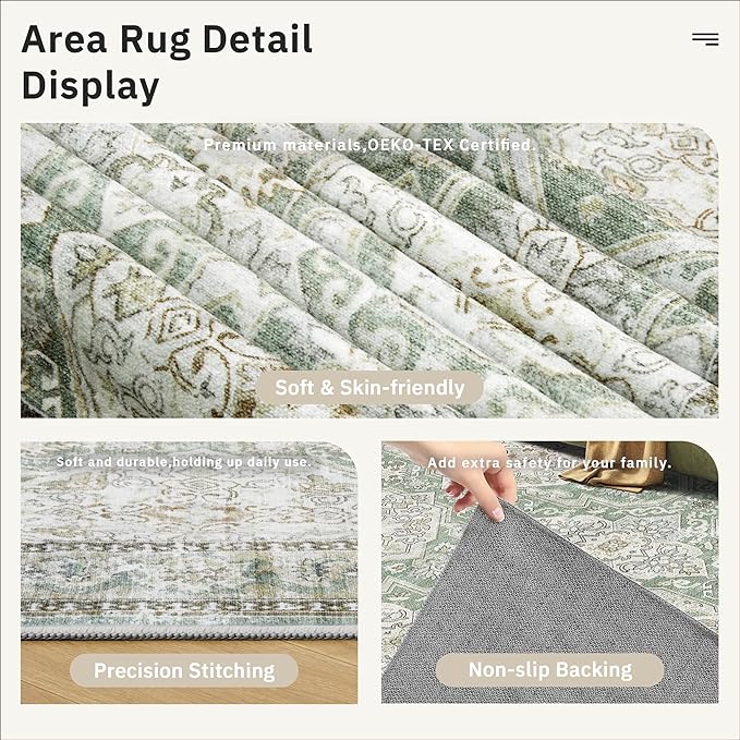 Soalmost 10x14 Area Rugs for Living Room, Non Slip Machine Washable Vintage Rugs - Image 6