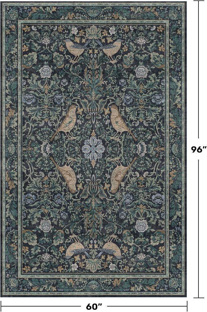 Cottagecore 5x8 Throw Rugs for Living Room, Washable Forest Rugs for Dining Room - Image 2