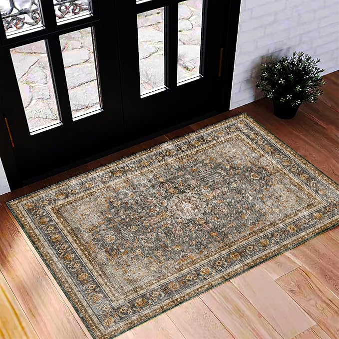 CHAMPLANT Washable Area Rug 2'x3' Door Mat Vintage Distressed Doormat Indoor by CHAMPLANT