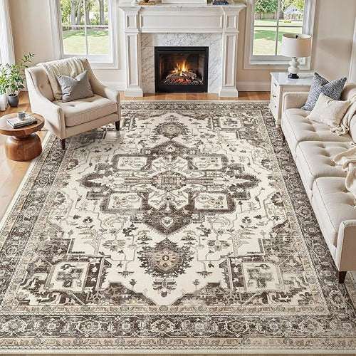 10x12 Washable Area Rugs for Living Room, Large Rug Non Slip Backing Vintage by JessibouAreaRug