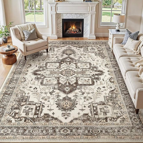 10x14 Washable Area Rugs for Living Room, Large Rug Non Slip Backing Vintage by JessibouAreaRug