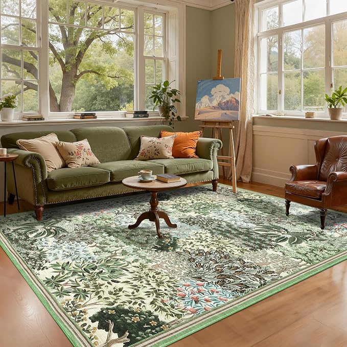 GarveeHome Forest Rugs 8x10, Botanical Low Pile Non Slip Stain Resistance Large - Image 3