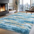 Fluffy Rugs for Living Room Bedroom, 5x7 Feet Abstract Blue Shag Area Rugs by WISHTREE