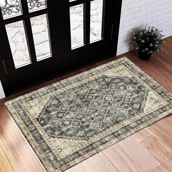 CHAMPLANT Washable Area Rug 2'x3' Door Mat Vintage Distressed Doormat Indoor by CHAMPLANT